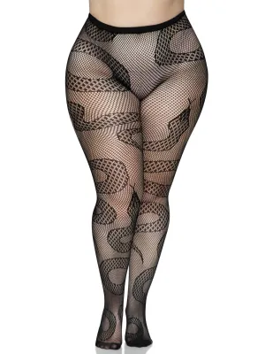 Leg Avenue Snake Net Tights - 1x/2x - Black