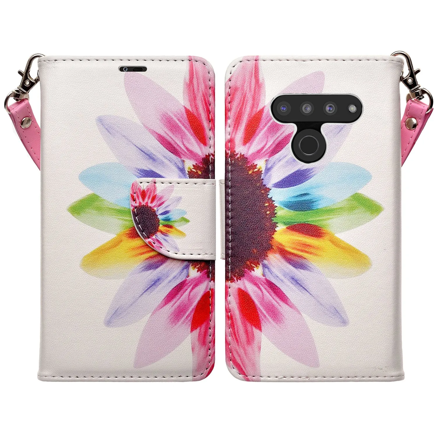 LG G8 ThinQ Case, LM-G820 Wallet Case, Wrist Strap Pu Leather Wallet Case [Kickstand] with ID & Credit Card Slots - Vivid Sunflower