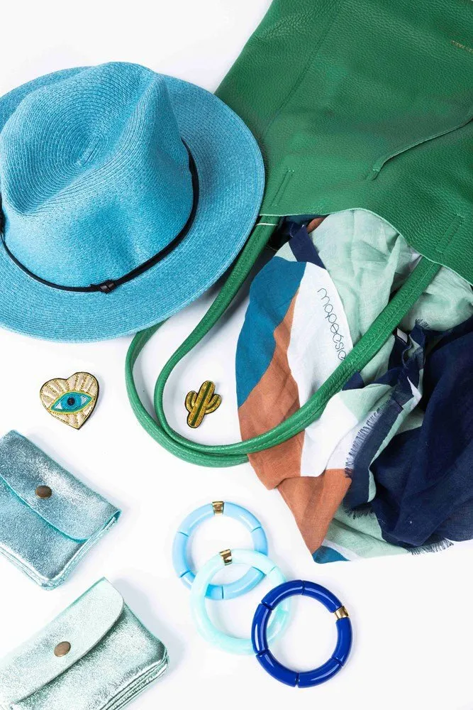 Maison Fanli Coin Purse in Metallic Aqua