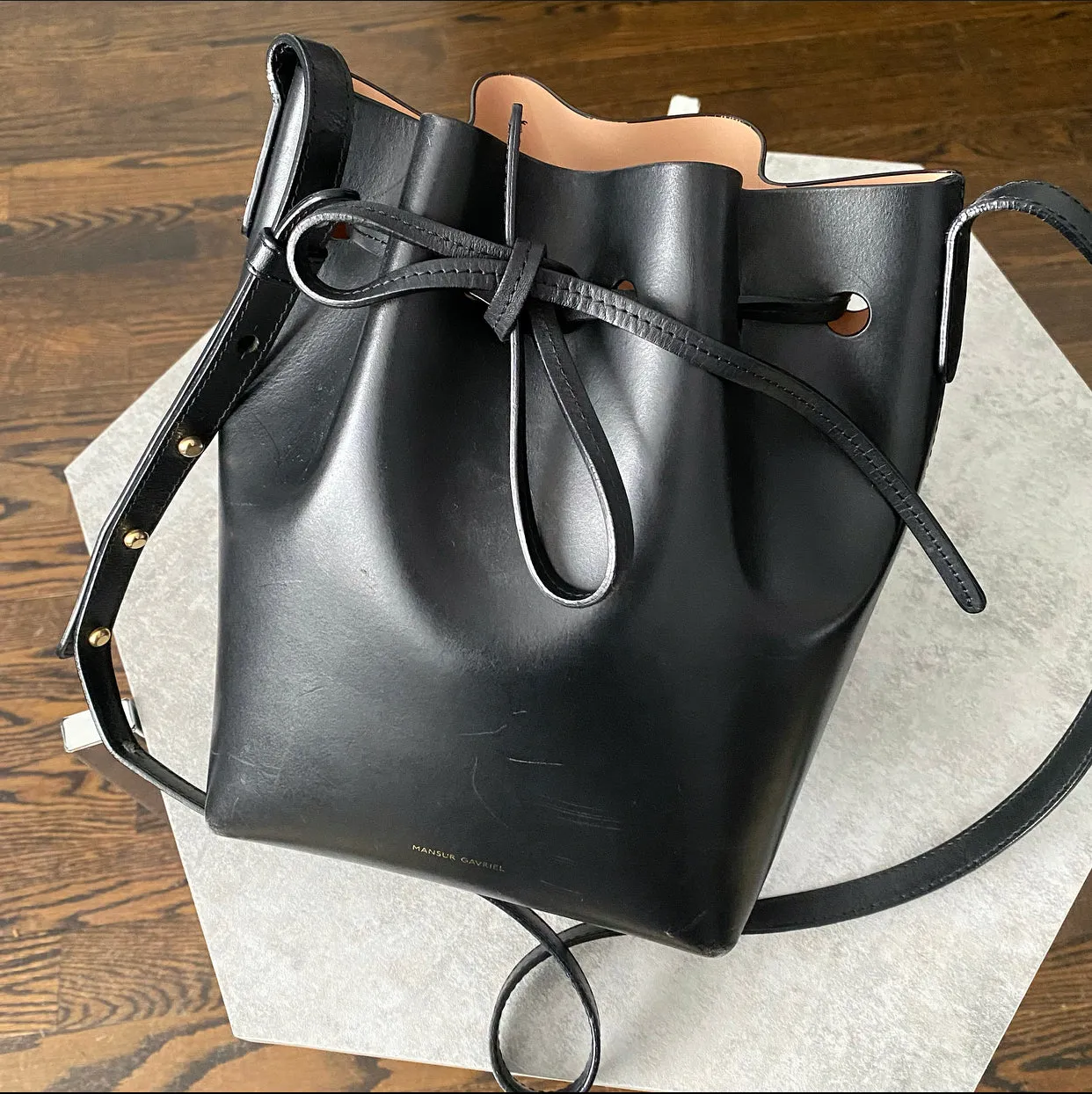 Mansur Gavriel Black Mini Drawstring Bucket Bag