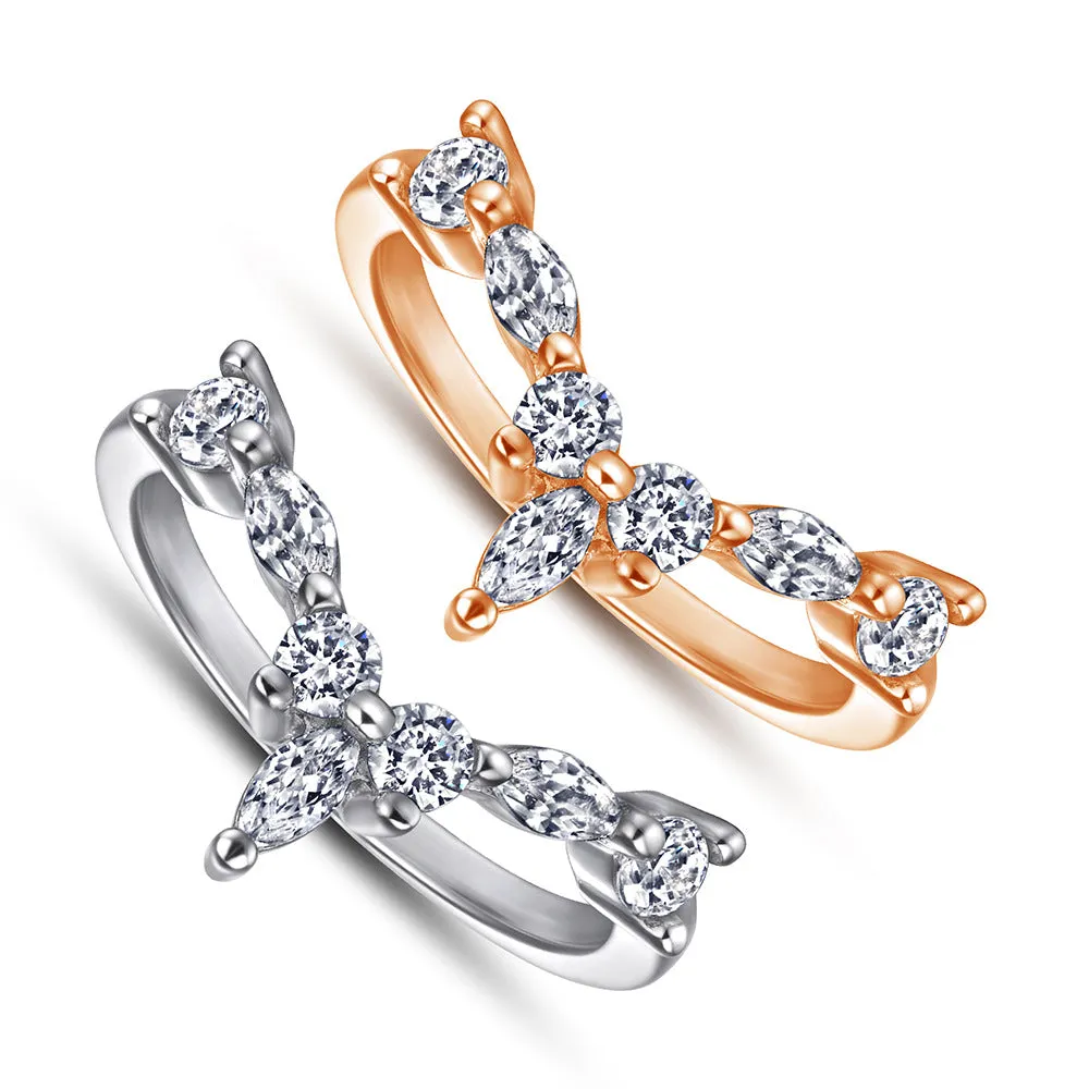 Marquise and Round Zircon V-shaped Silver Ring for Women