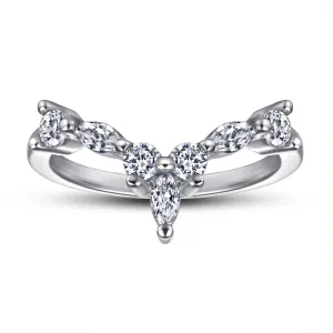 Marquise and Round Zircon V-shaped Silver Ring for Women