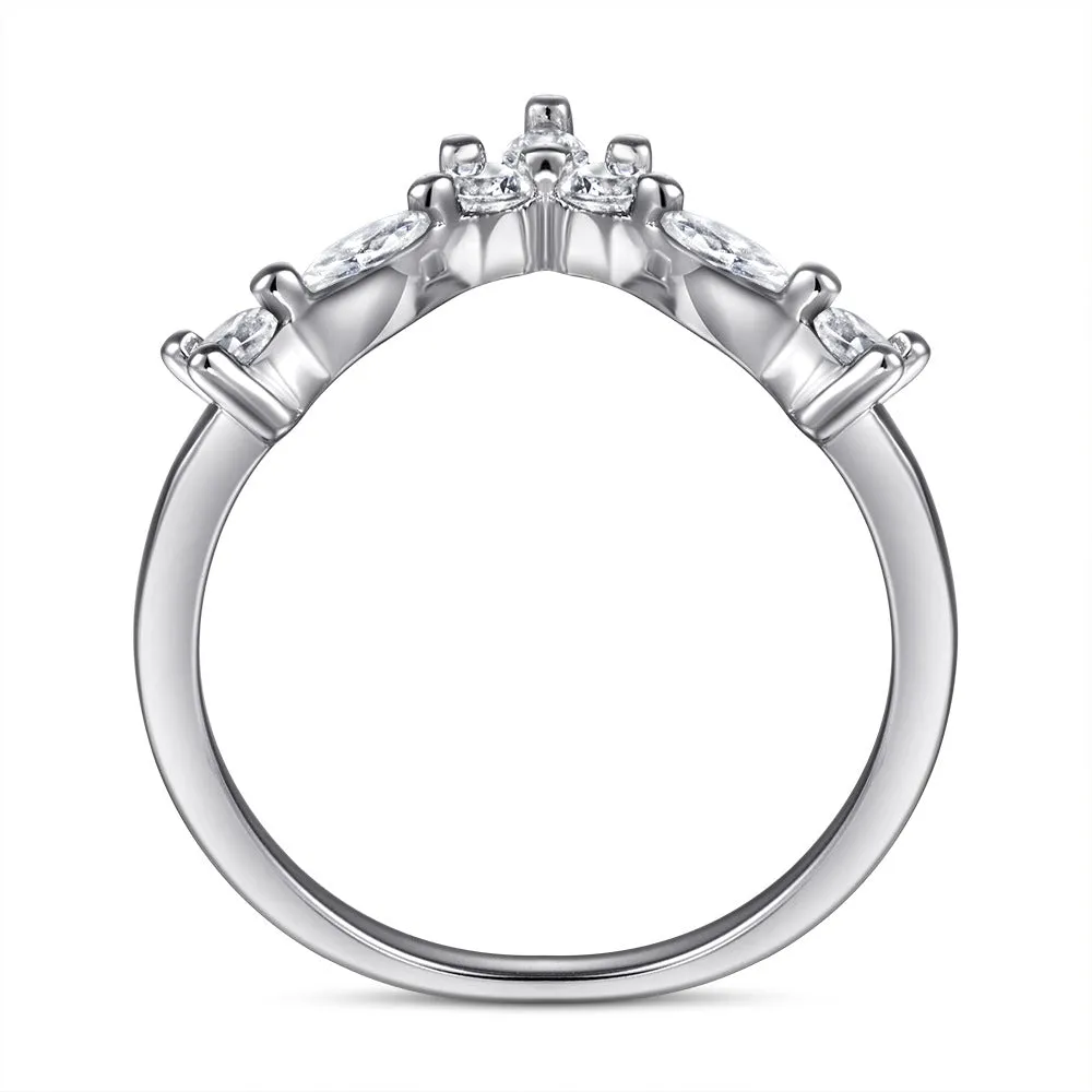 Marquise and Round Zircon V-shaped Silver Ring for Women