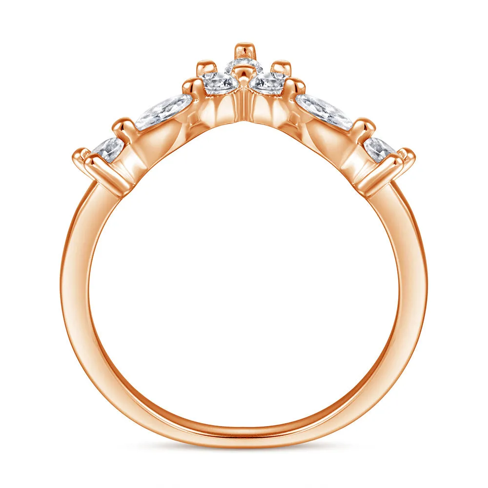 Marquise and Round Zircon V-shaped Silver Ring for Women