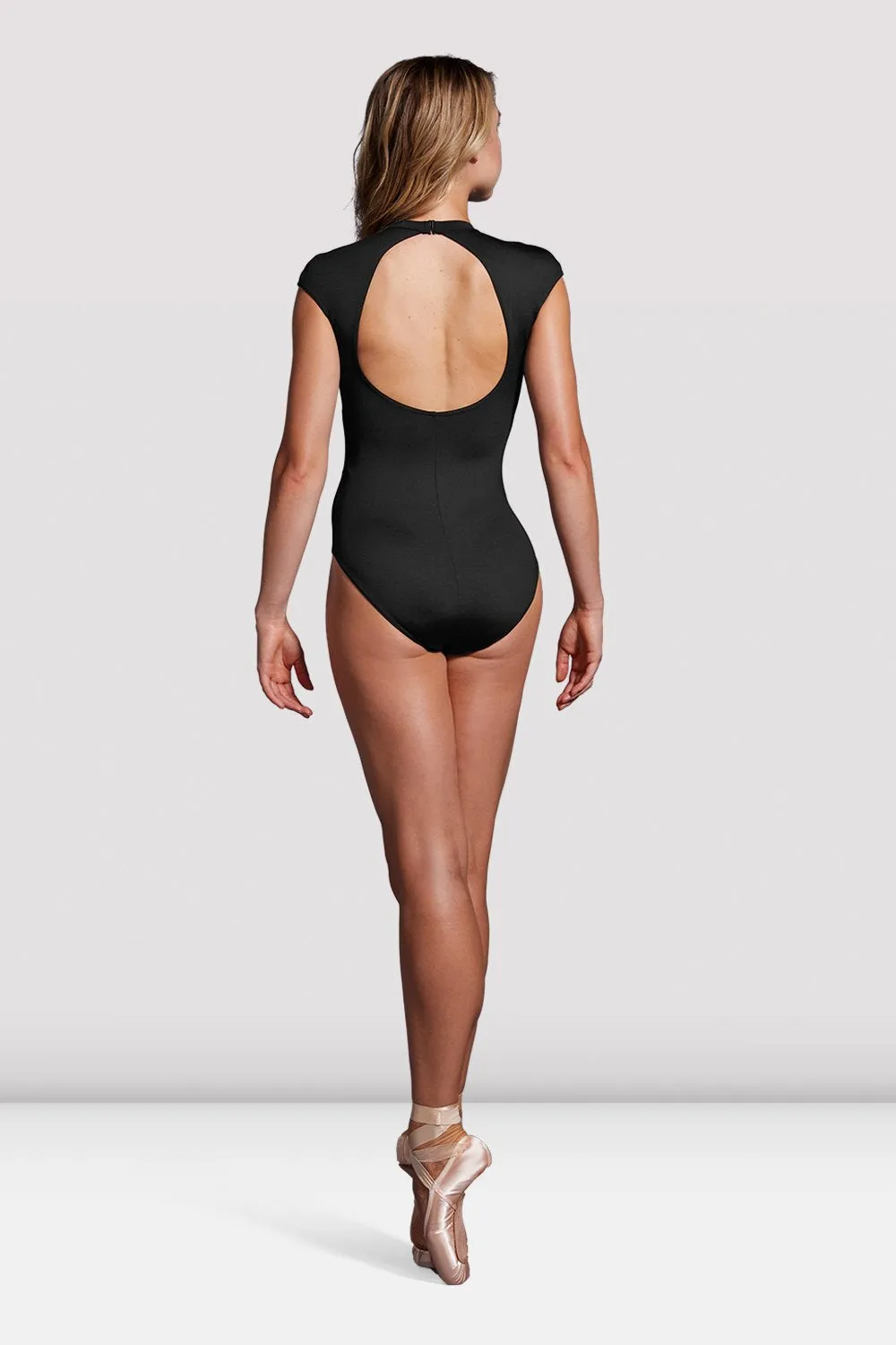 MB7226 - Ladies Black Mirella Black Label Cap Sleeve Open Back Leotard - Select Size