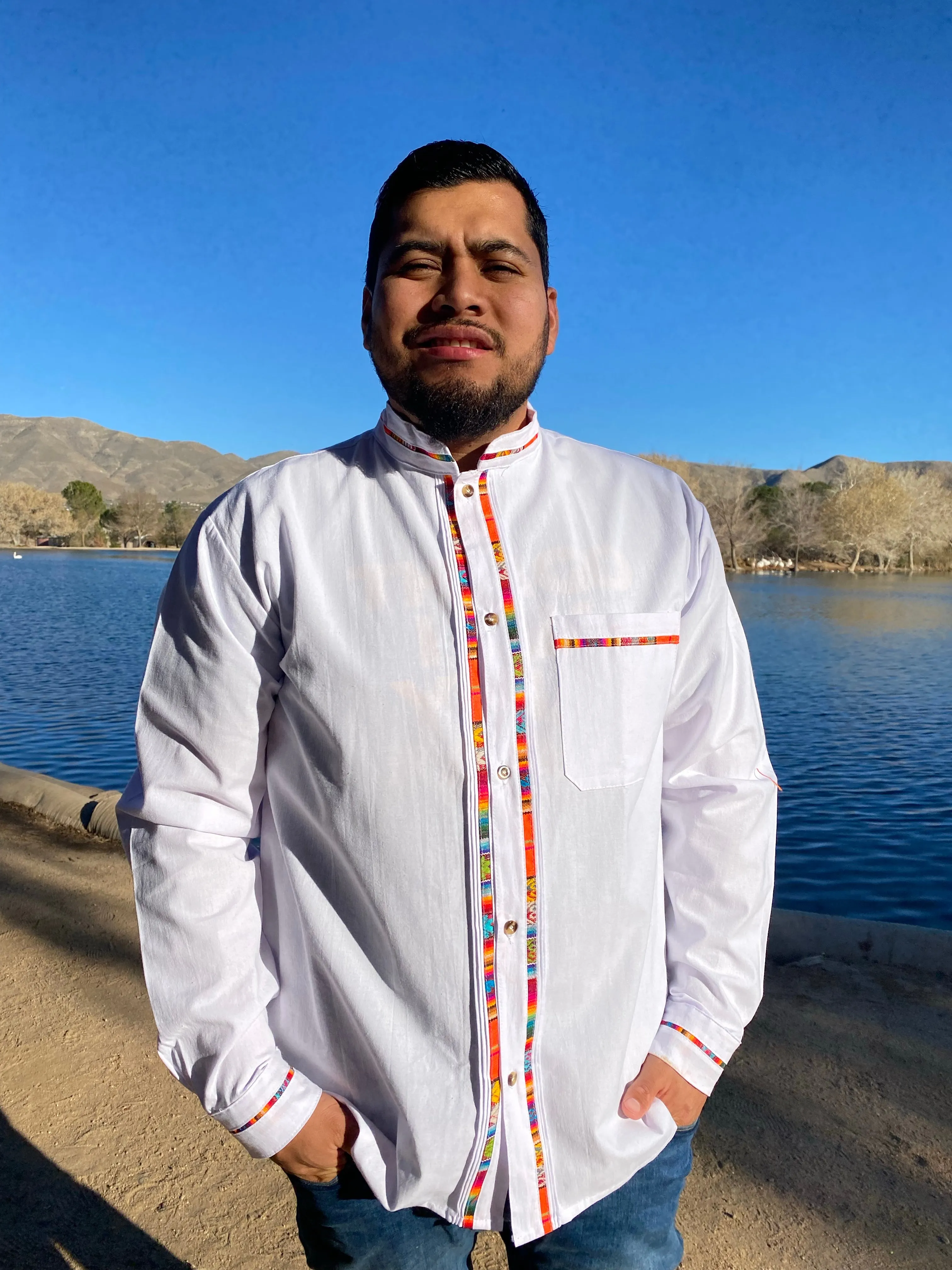 Mens Guayabera White Long sleeve