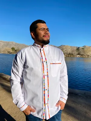 Mens Guayabera White Long sleeve