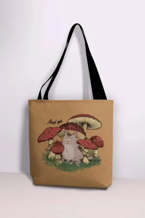 Mushroom Tote Bag, Mushroom Bag, Cat Tote Bag, Cottagecore Lovers Gifts, Dark Academia Reusable Canvas Bag, Hippie Cat Mom Gift, Psychedelic