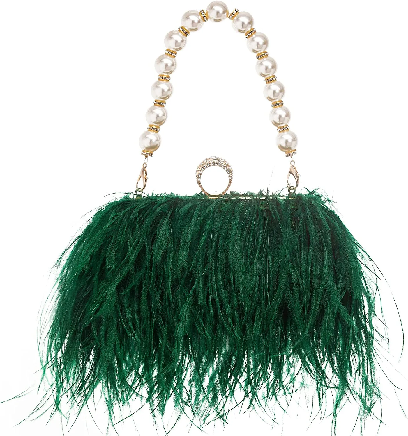 Natural Darkgreen Ostrich Feather Vintage Banquet Bag