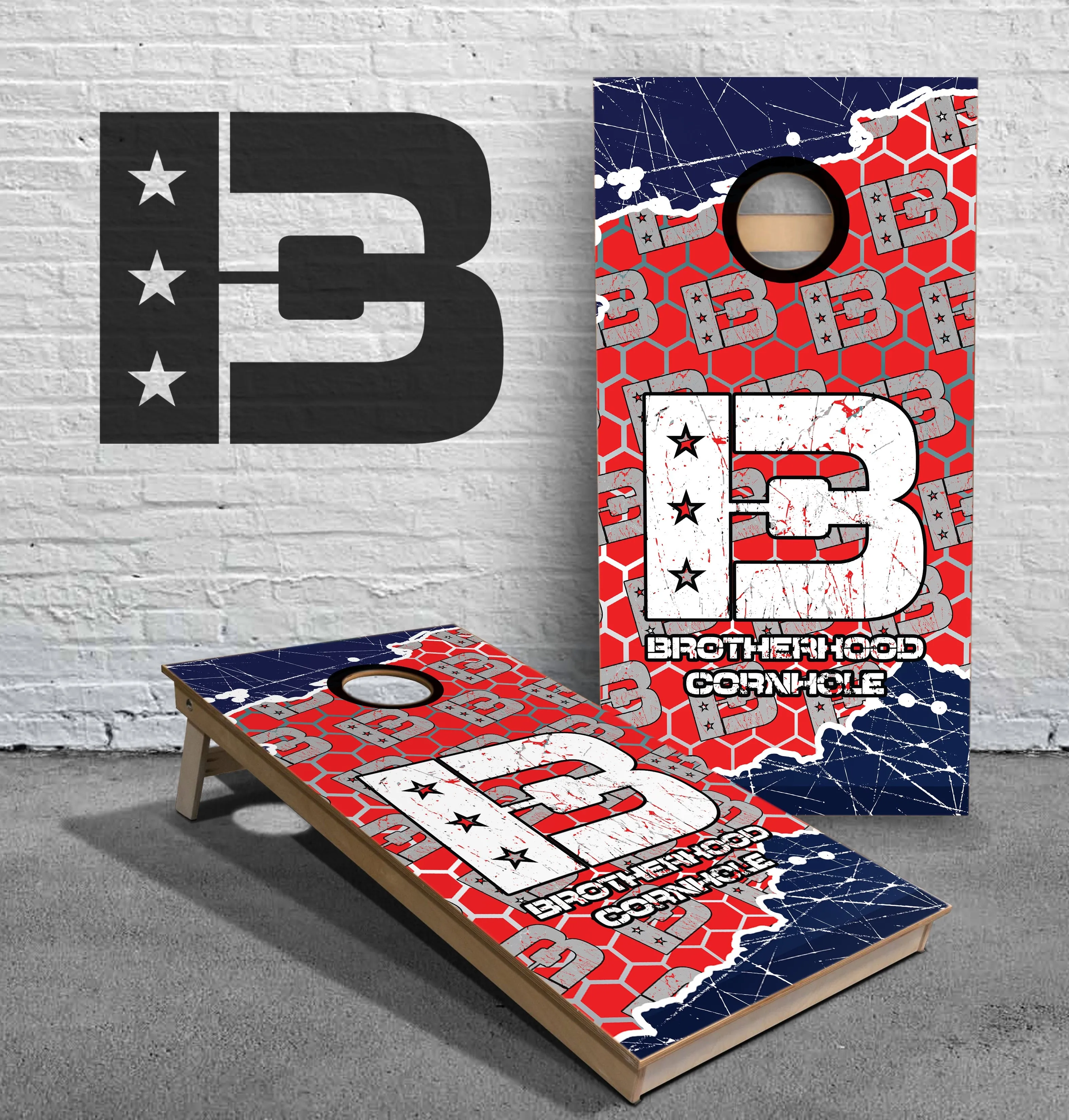 Navy Torn Brotherhood Cornhole Logo ACL Approved Cornhole Boards