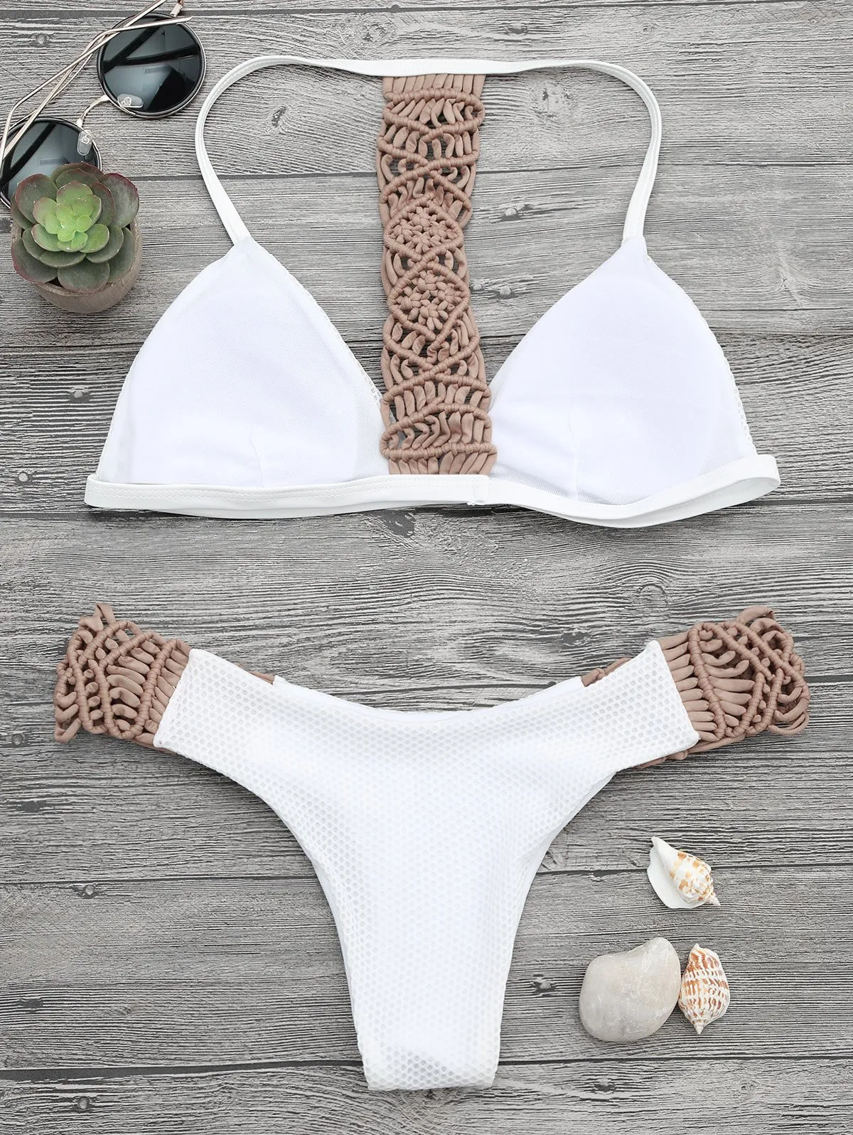 Padded Macrame Fishnet Bikini Set
