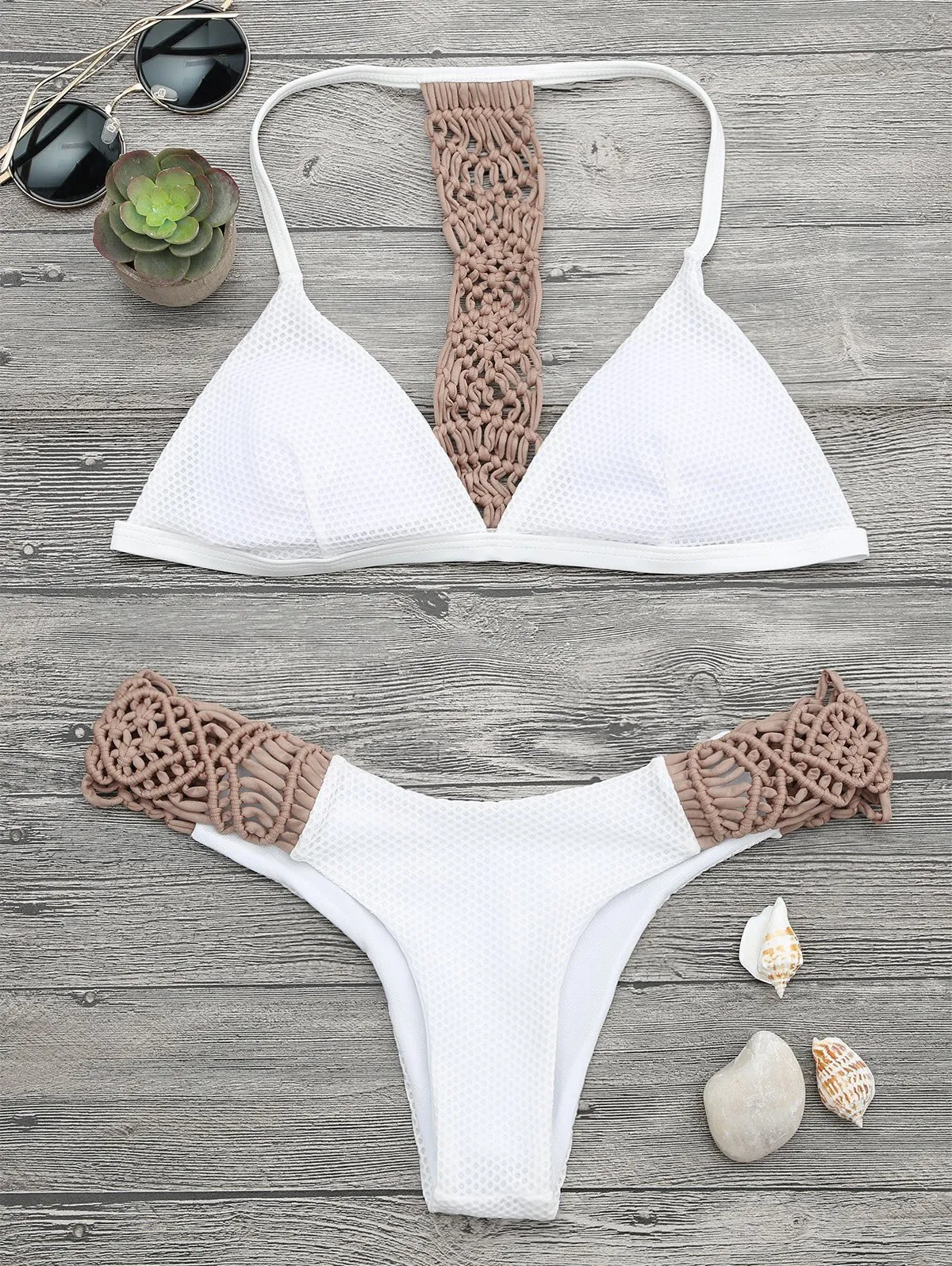 Padded Macrame Fishnet Bikini Set