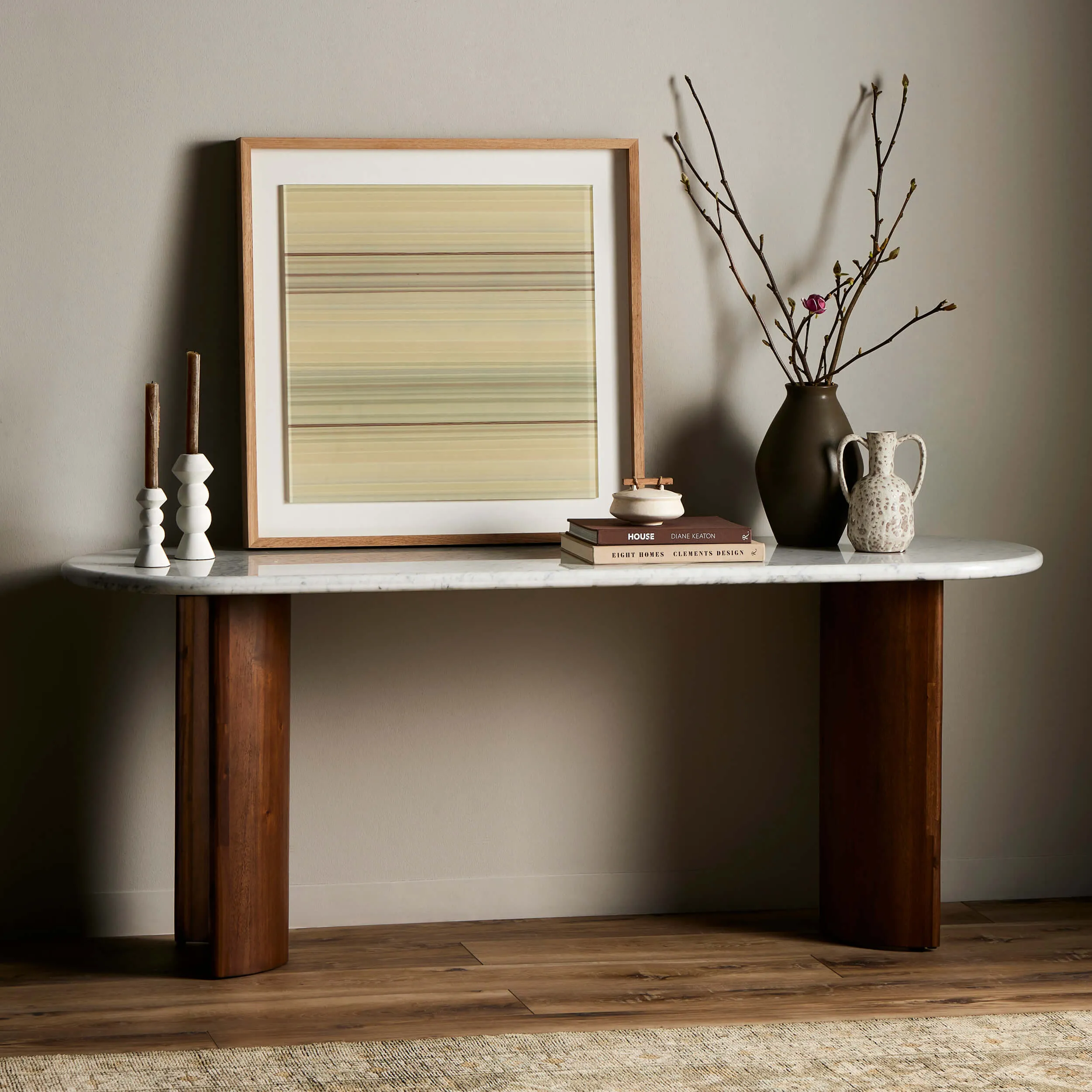 Paden Large Console Table, White Marble