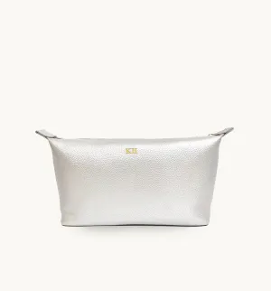 Personalised Large Leather Silver Wash Bag