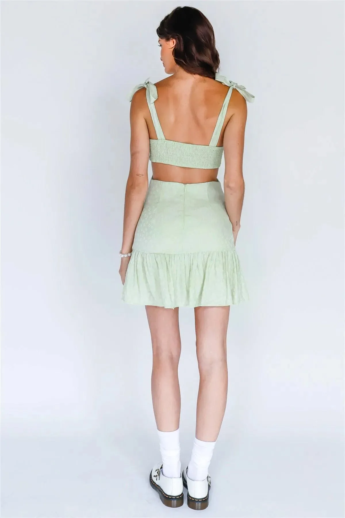 Pistachio Geometric Print Strip Self-Tie Sleeveless Mini Dress /3-2-1