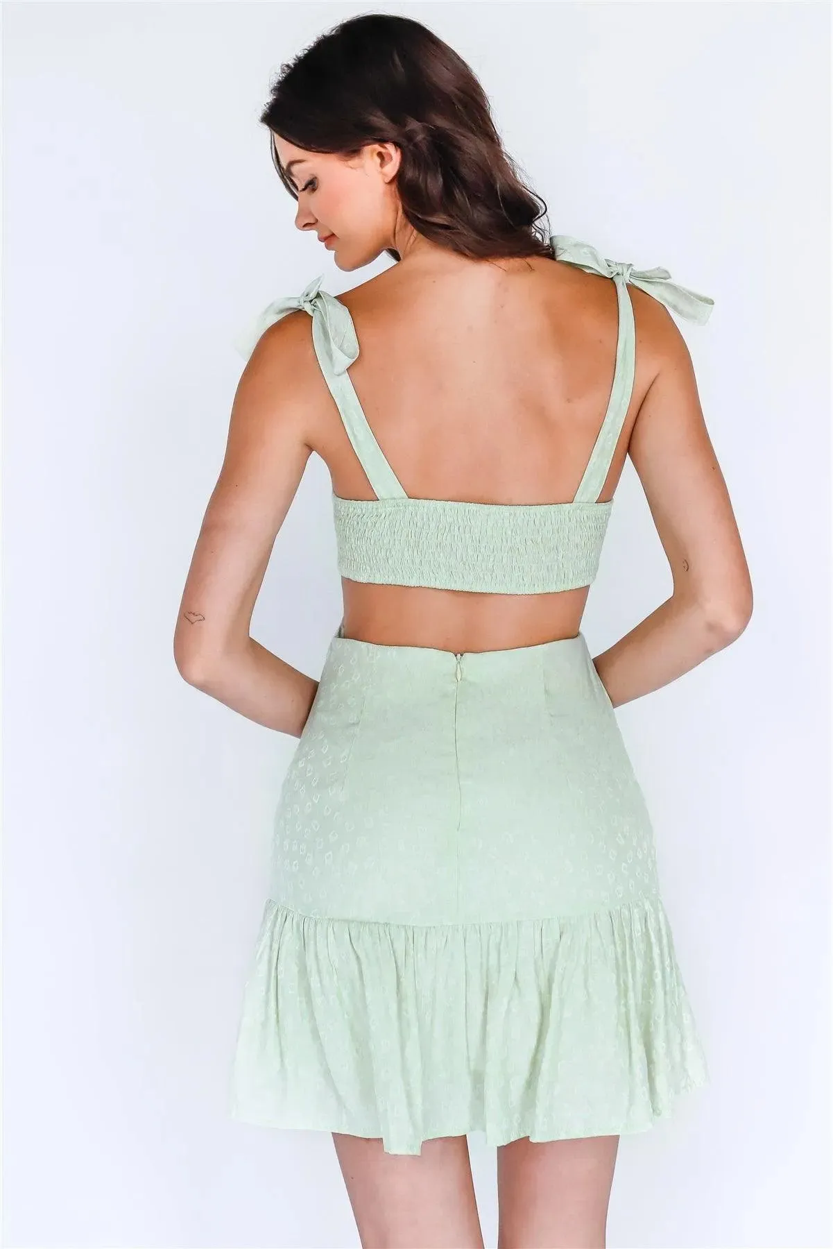 Pistachio Geometric Print Strip Self-Tie Sleeveless Mini Dress /3-2-1