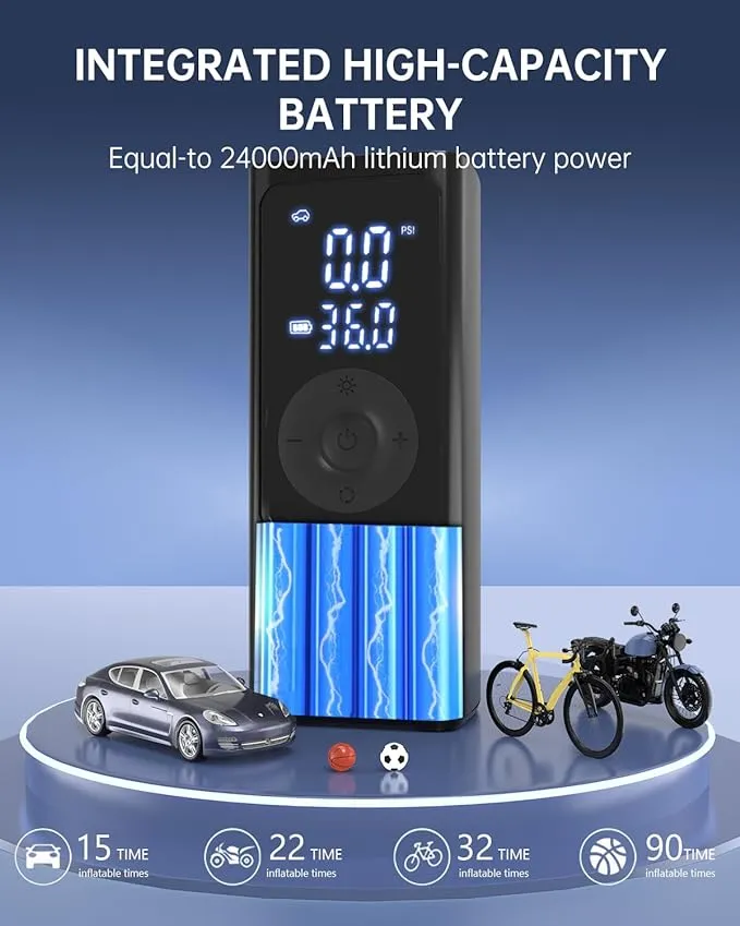 Portable Air Compressor, Tire Inflator Pump Cordless 150PSI with 6000mAh Digital Pressure Gauge 3X Fast Inflation Air Compressor