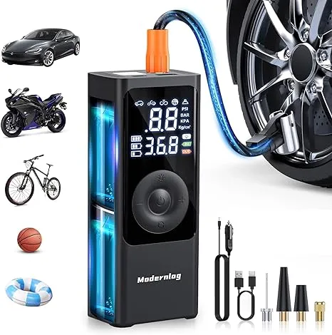 Portable Air Compressor, Tire Inflator Pump Cordless 150PSI with 6000mAh Digital Pressure Gauge 3X Fast Inflation Air Compressor
