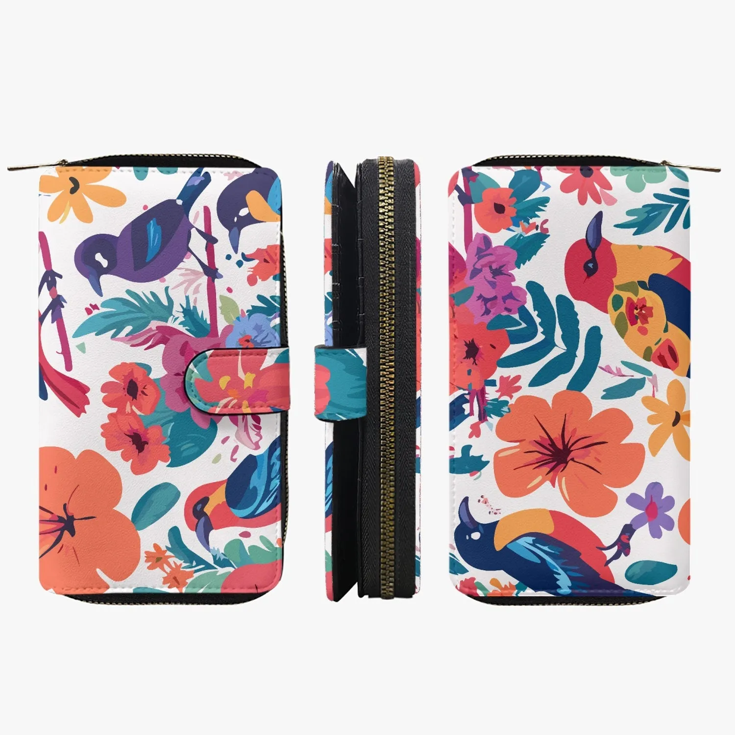 Portefeuille long à rabat "oiseaux et fleurs multicolores" (728)