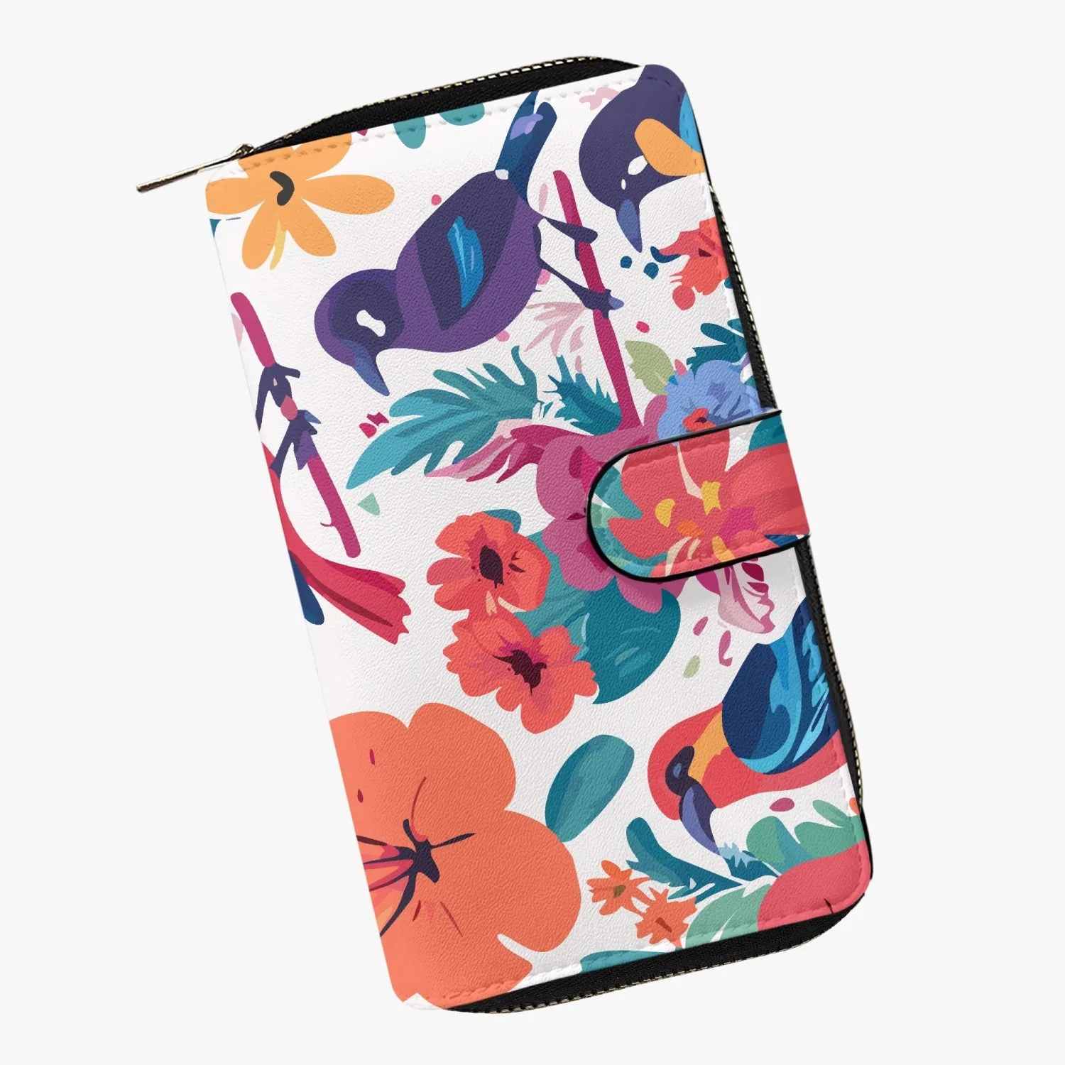 Portefeuille long à rabat "oiseaux et fleurs multicolores" (728)
