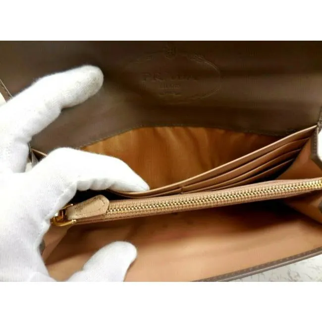 Prada Dark Taupe Or Argilla City Calf Line Continental Wallet