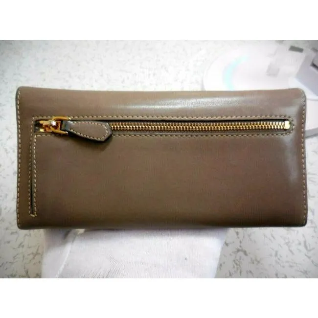 Prada Dark Taupe Or Argilla City Calf Line Continental Wallet
