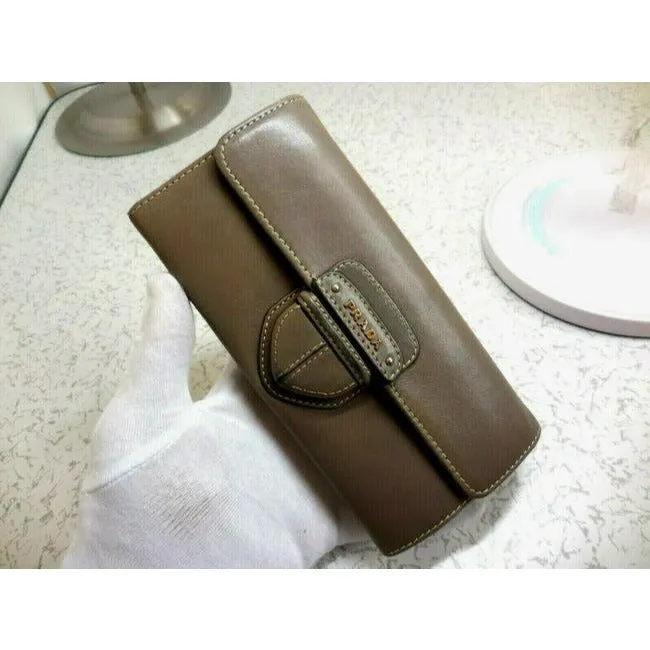 Prada Dark Taupe Or Argilla City Calf Line Continental Wallet