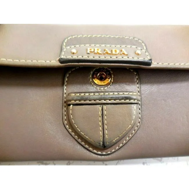 Prada Dark Taupe Or Argilla City Calf Line Continental Wallet