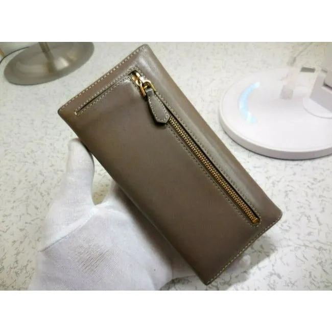 Prada Dark Taupe Or Argilla City Calf Line Continental Wallet