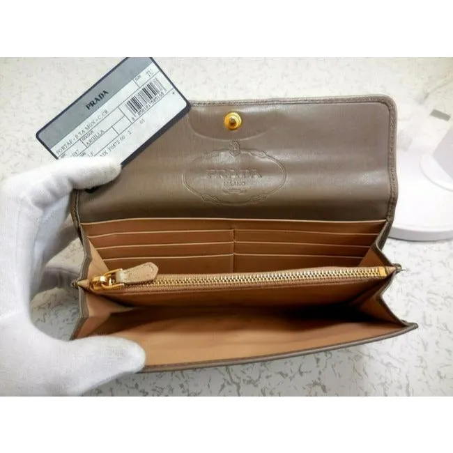 Prada Dark Taupe Or Argilla City Calf Line Continental Wallet