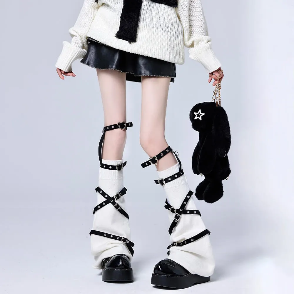 Punk Rave Leg Warmers With Heart Buckled Loops