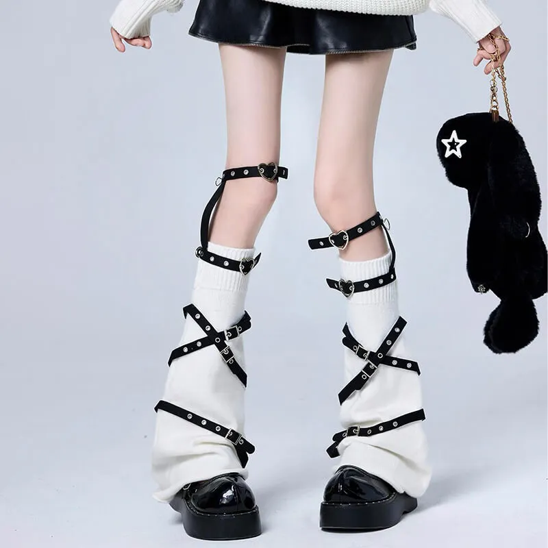 Punk Rave Leg Warmers With Heart Buckled Loops