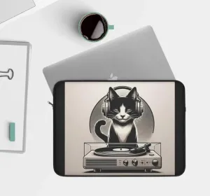 Record Player Listening - Cat Lover - Laptop Sleeve