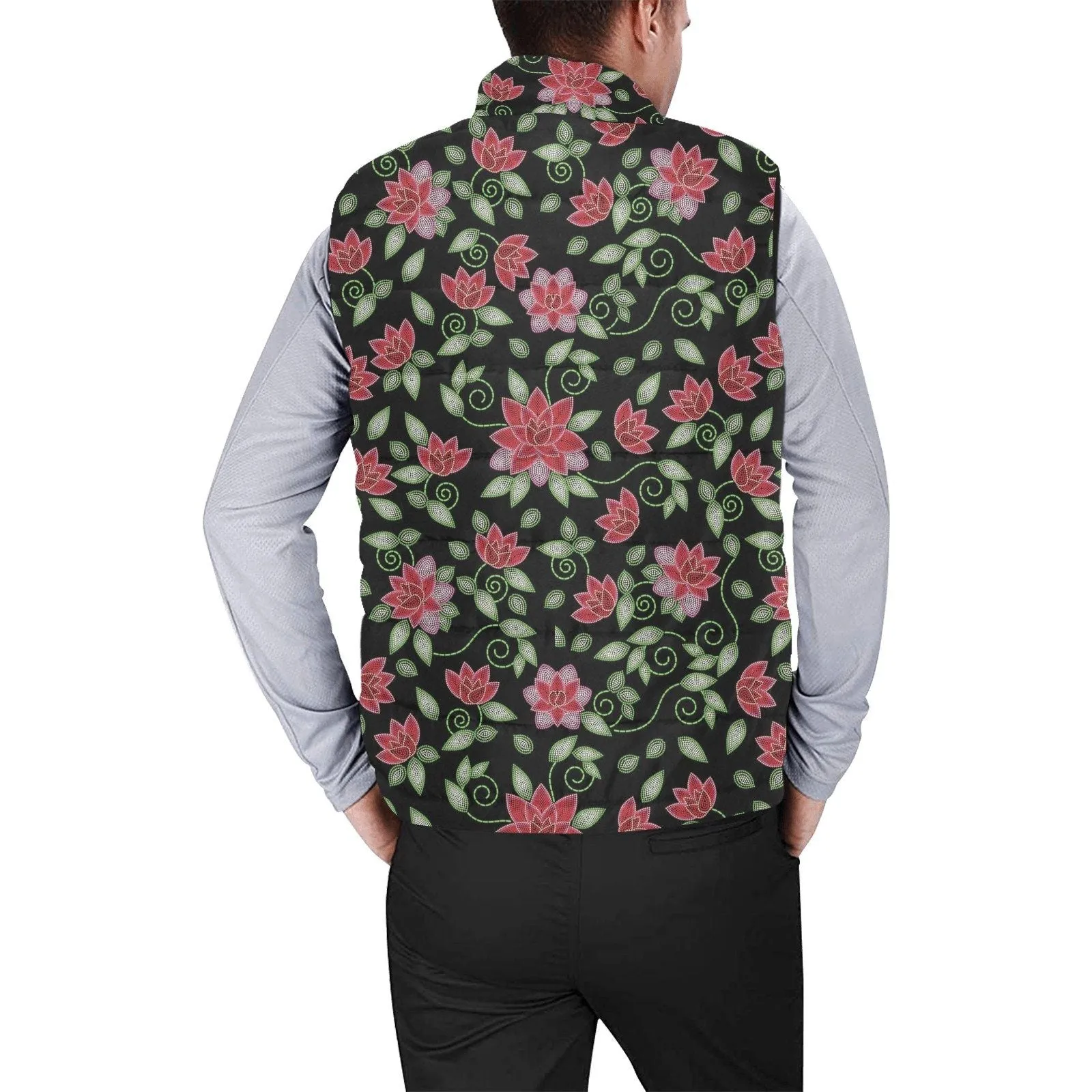 Red Beaded Rose Men's Padded Vest Jacket