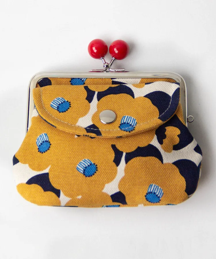 Red Camellia Double Clasp Coin Purse / Gamaguchi Japanese Coin Purse