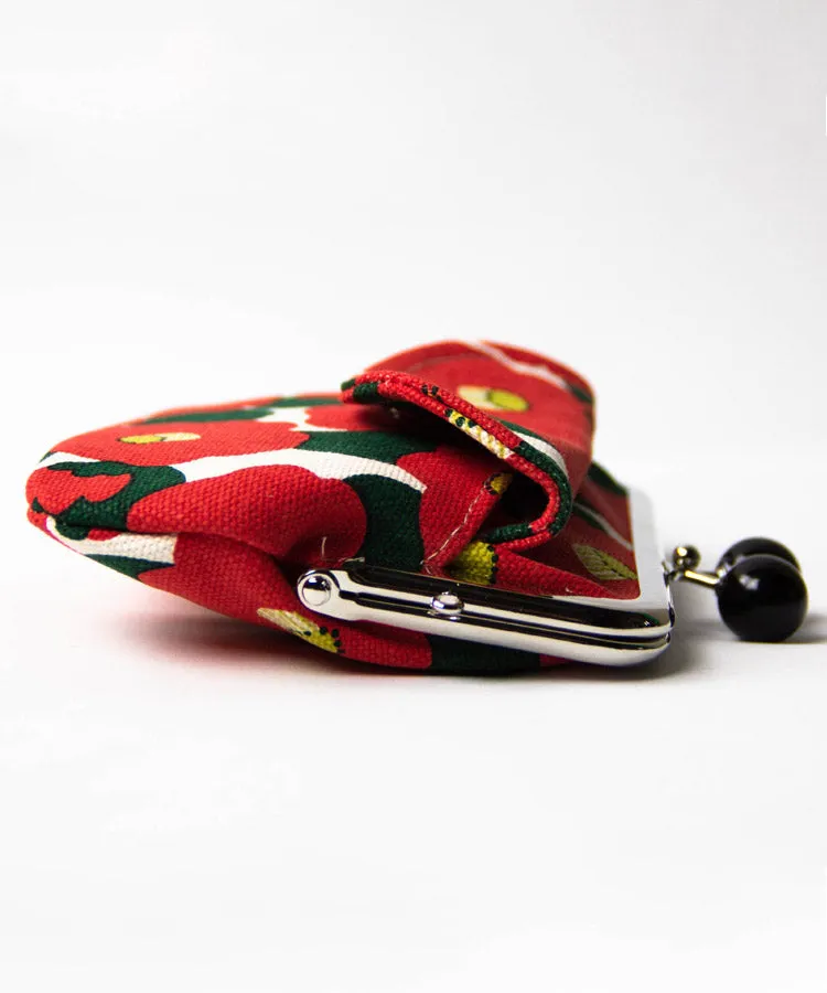Red Camellia Double Clasp Coin Purse / Gamaguchi Japanese Coin Purse