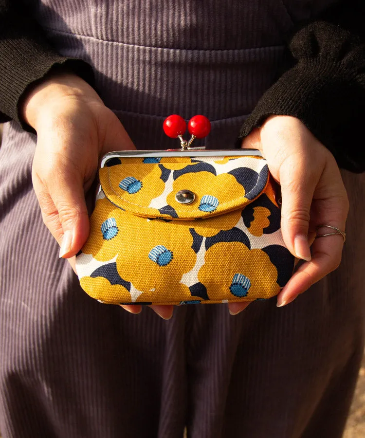 Red Camellia Double Clasp Coin Purse / Gamaguchi Japanese Coin Purse