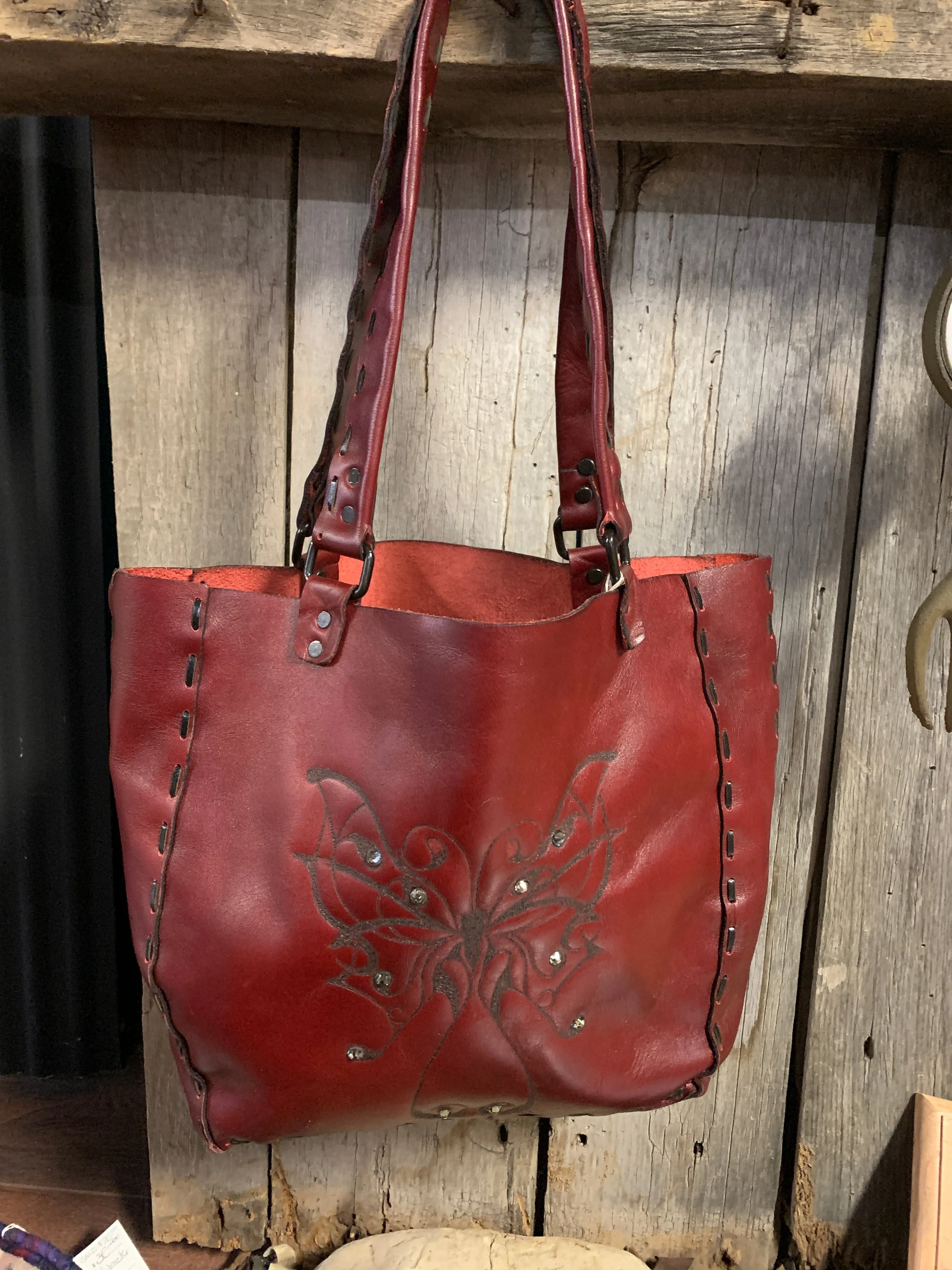 Red Leather Butterfly Purse