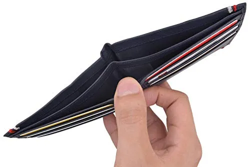 RFID Blocking Bifold Soft Genuine Leather Wallet for Men Slim Thin Design Billfold Navy Blue