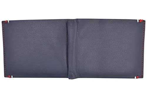 RFID Blocking Bifold Soft Genuine Leather Wallet for Men Slim Thin Design Billfold Navy Blue