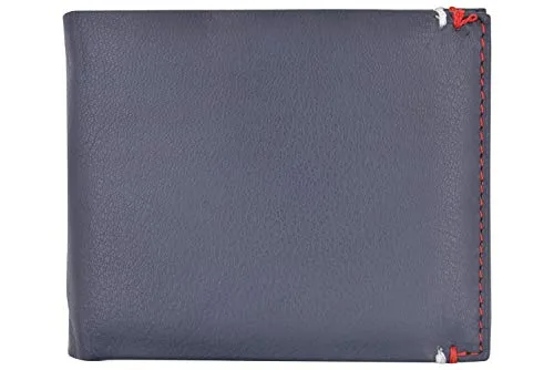 RFID Blocking Bifold Soft Genuine Leather Wallet for Men Slim Thin Design Billfold Navy Blue