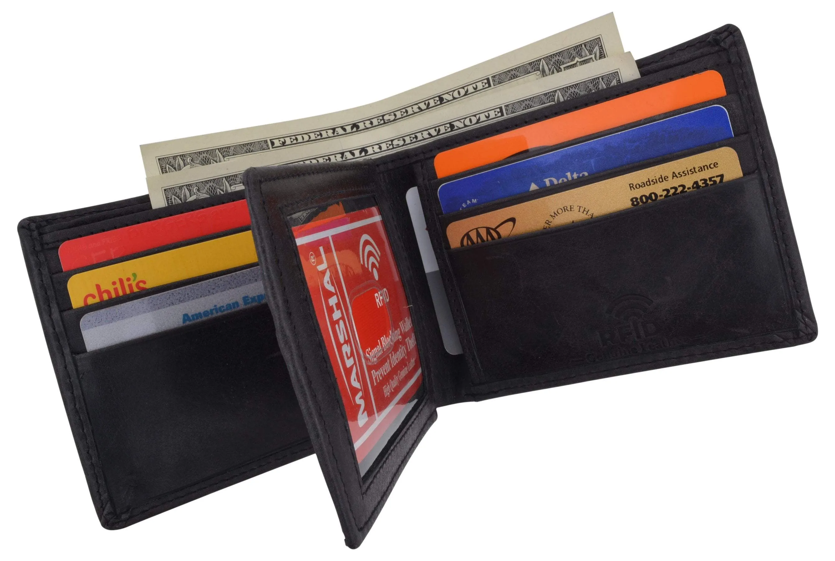 RFID Blocking Hunter Genuine Leather Men's Bifold Multi-Card ID Center Flip Wall