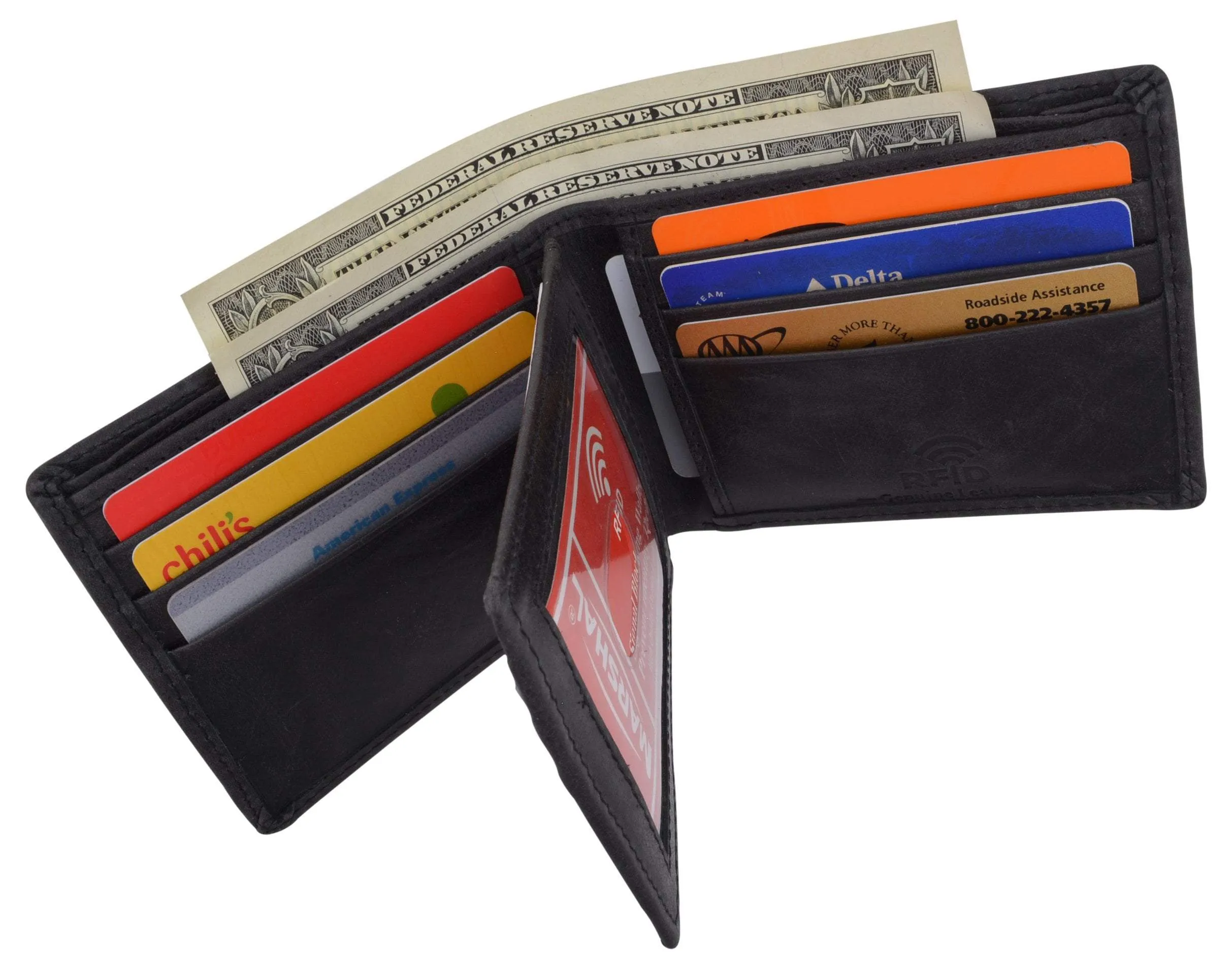 RFID Blocking Hunter Genuine Leather Men's Bifold Multi-Card ID Center Flip Wall