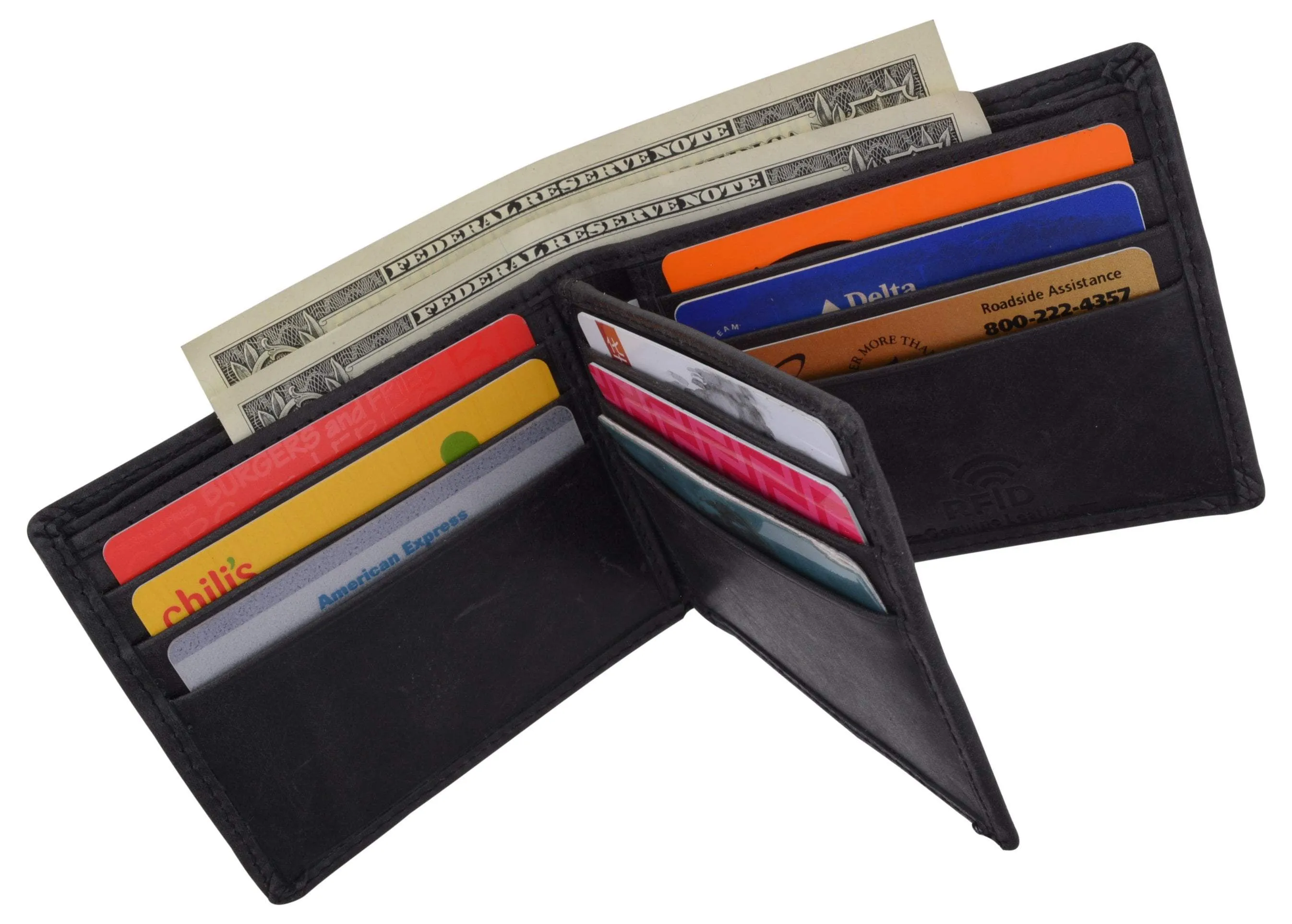 RFID Blocking Hunter Genuine Leather Men's Bifold Multi-Card ID Center Flip Wall