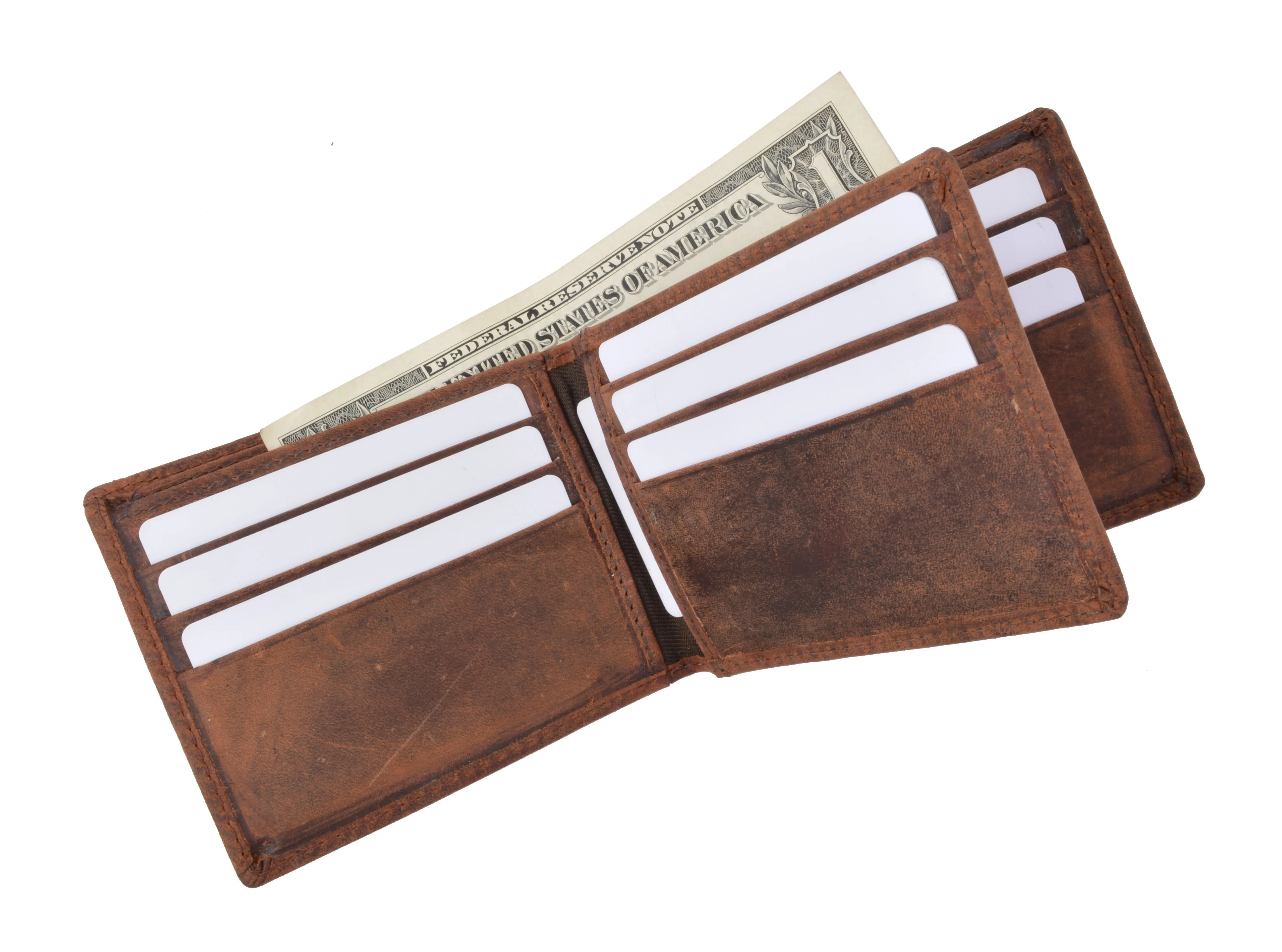 RFID Blocking Hunter Genuine Leather Men's Bifold Multi-Card ID Center Flip Wall