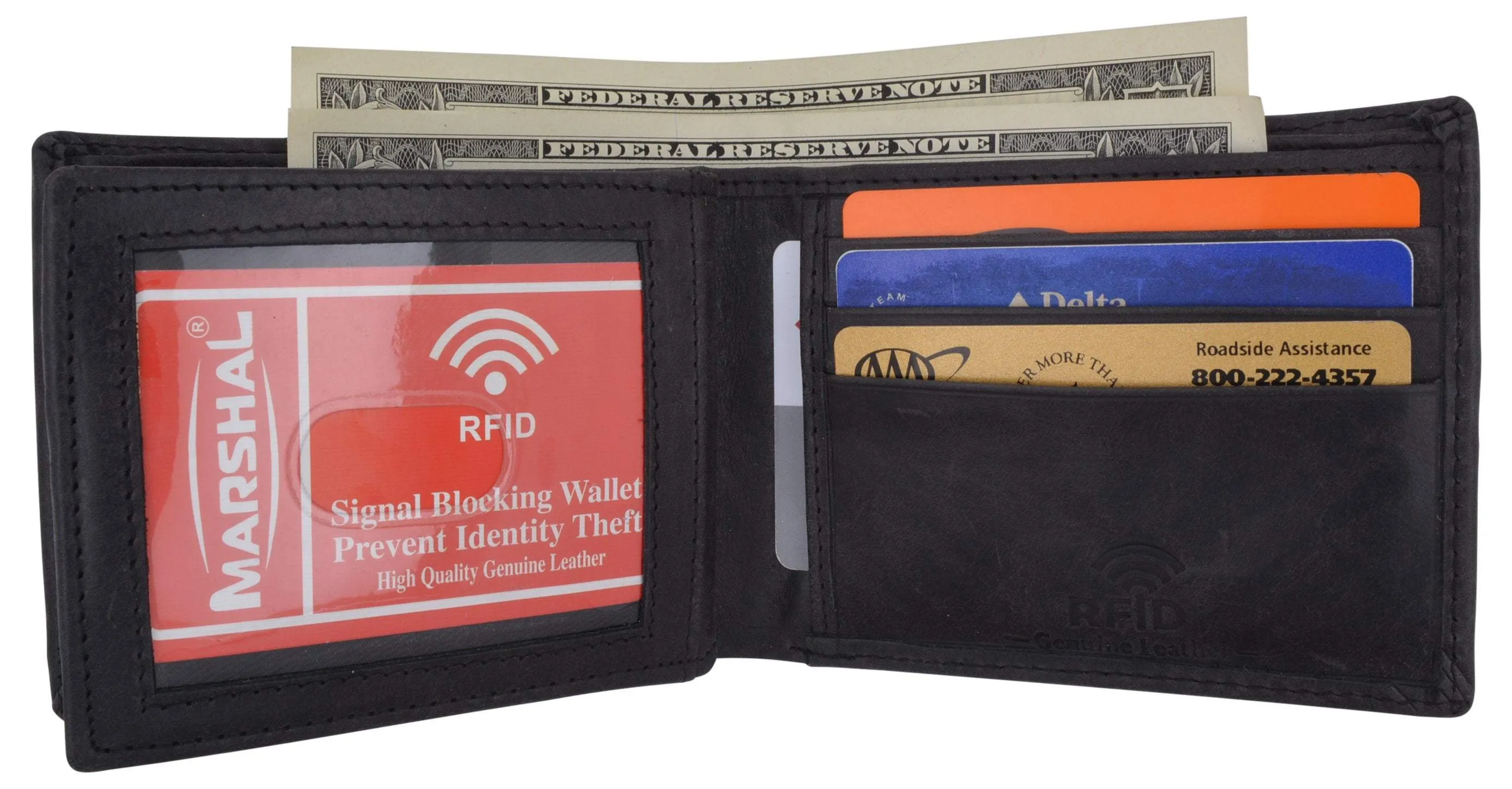 RFID Blocking Hunter Genuine Leather Men's Bifold Multi-Card ID Center Flip Wall