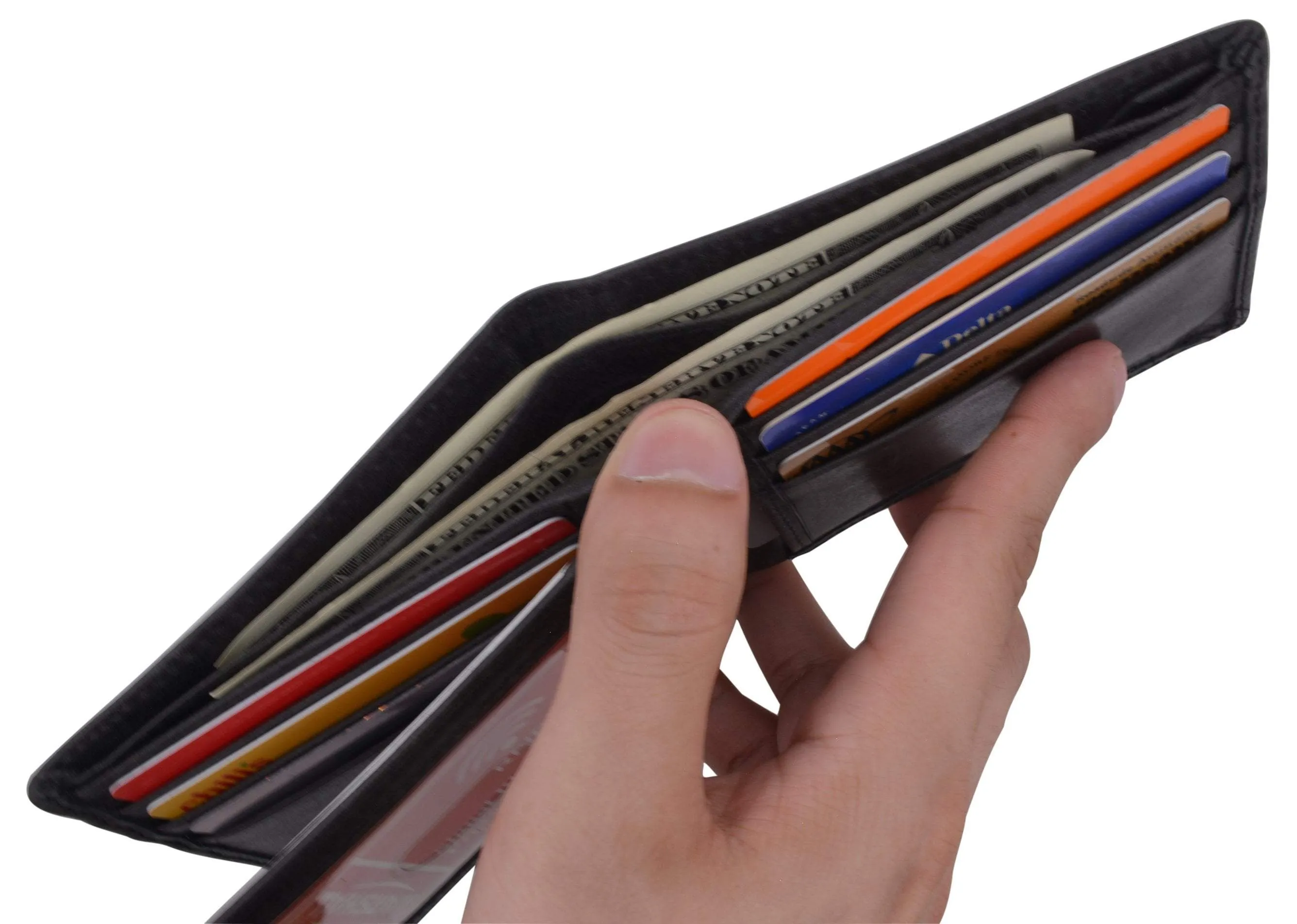 RFID Blocking Hunter Genuine Leather Men's Bifold Multi-Card ID Center Flip Wall