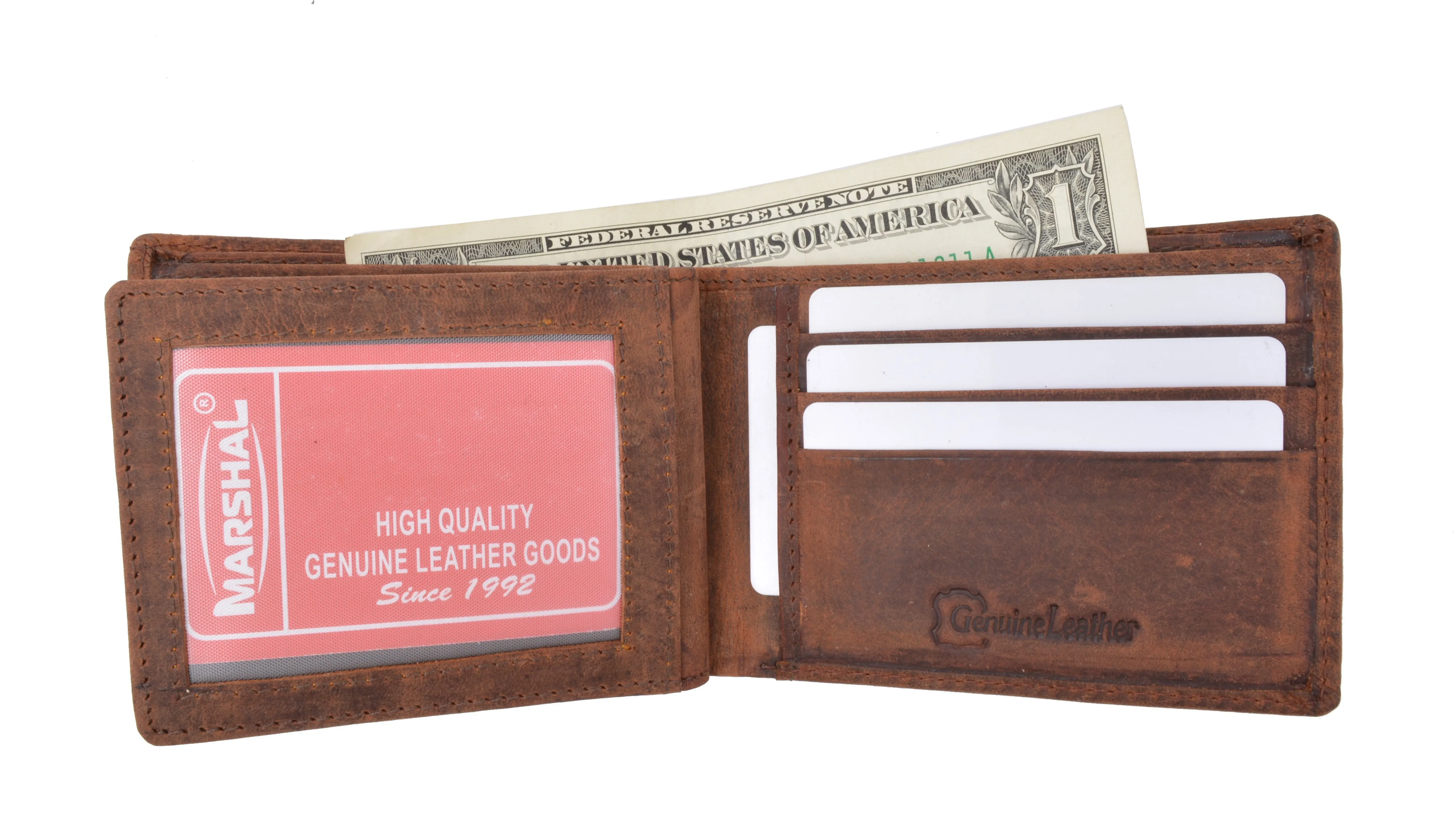 RFID Blocking Hunter Genuine Leather Men's Bifold Multi-Card ID Center Flip Wall