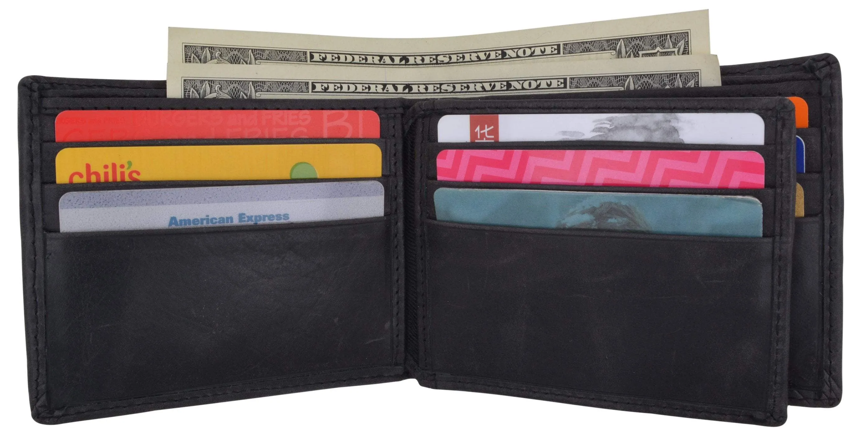 RFID Blocking Hunter Genuine Leather Men's Bifold Multi-Card ID Center Flip Wall
