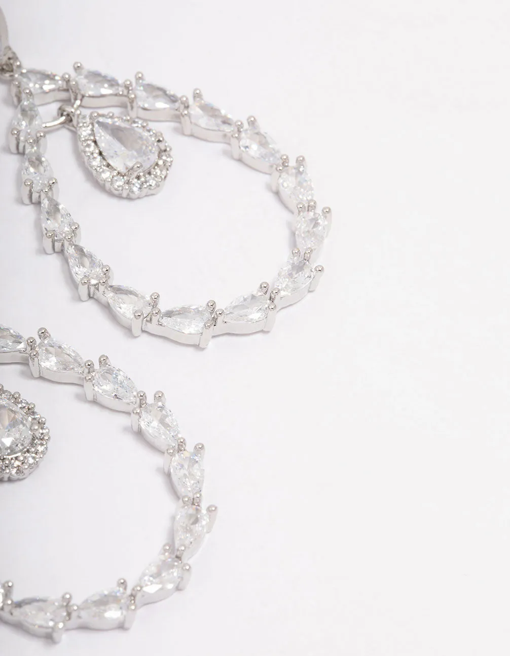 Rhodium Cubic Zirconia Pear Stone Drop Earrings